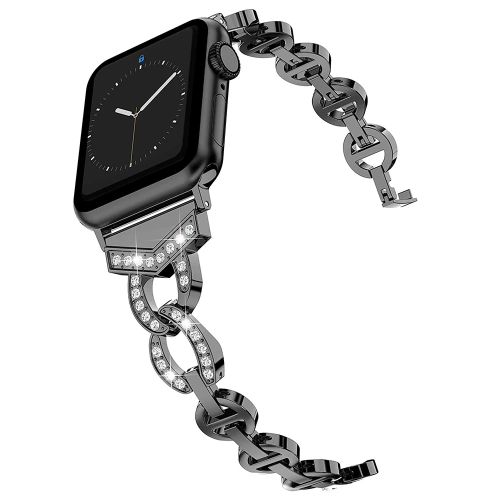 Роскошный металлический ремешок из нержавеющей стали для Apple Watch band 44 мм 42 мм 40 мм 38 мм Алмазный ремешок для iwatch 5 4 3 2 1 Аксессуары для часов
