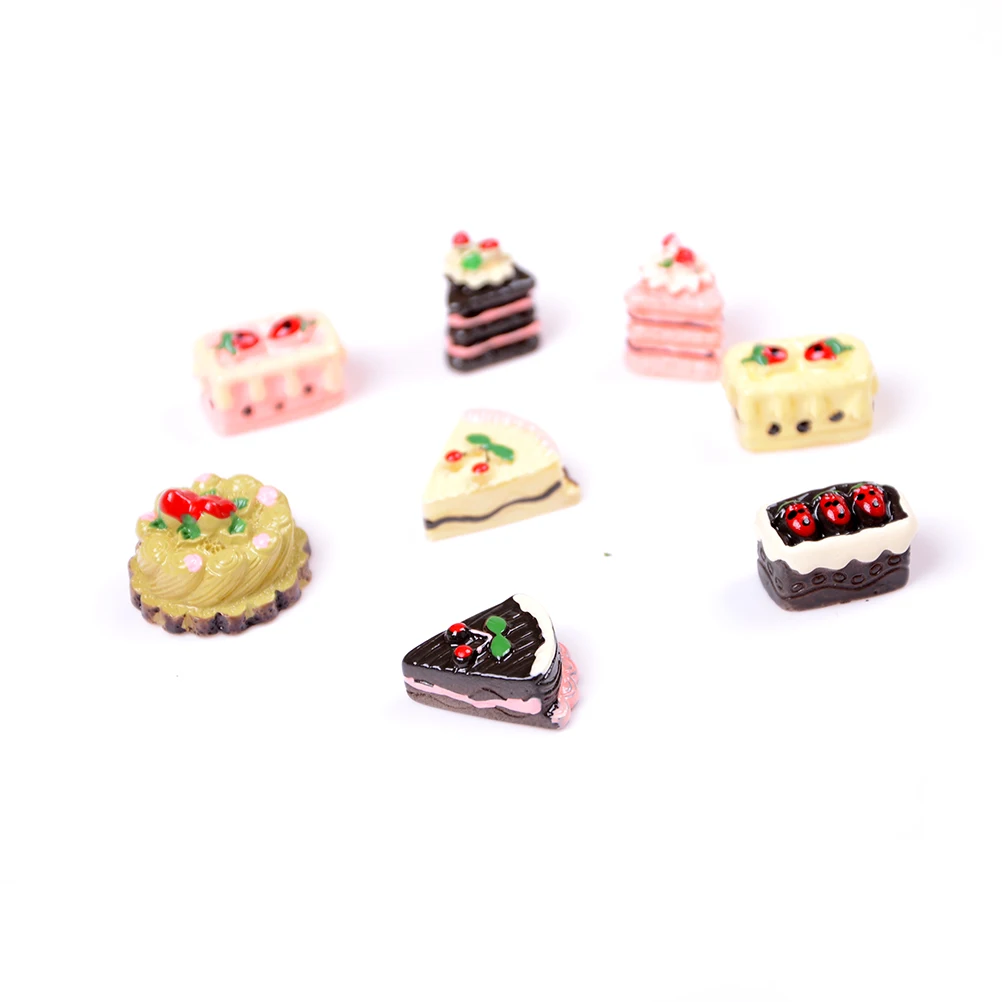 8Pcs/set Mini Cute DIY Miniature Artificial Fake Food Cake Resin Decorative Craft Play Doll House Toy Children Girls Gift | Игрушки и