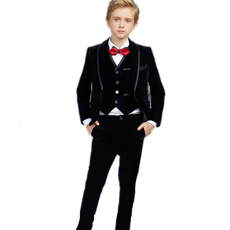 

Velvet Flower Boys Formal Suit Kids Wedding Party Dress Blazer Vest Pants 3 Piece Child Tuxedo Prom Performance Costume Homme