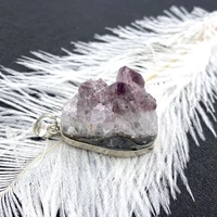 1pcs amethyst pendant purple fine necklace charms diy jewelry making women irregular natural stone crystal jwellery accessories