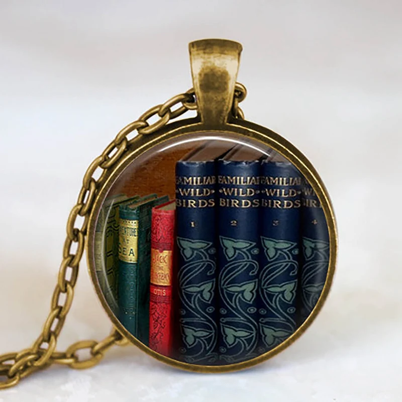 17 New Fashion Necklace Glass Dome Vintage Library and Books Pendants Necklace For Students Teachers And Librarians Necklace - Окраска металла: 17