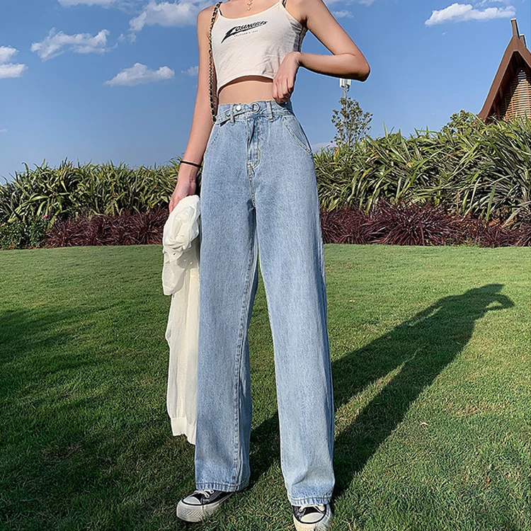 Женские джинсы высокая талия одежда широкие брюки джинсовая синяя уличная