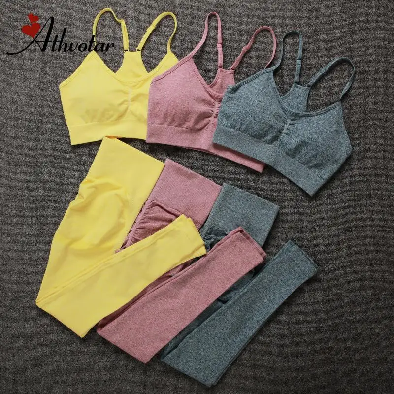 ATHVOTAR Women Fitness Yoga Sets Newest Seamless Sports Suits High Waist GYM Pants Sportswear Workout Bra+Leggings |