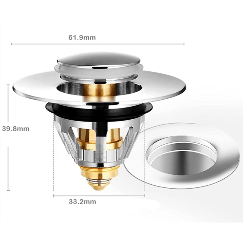 

Bounce Core Pop-up Drain Filter Bathroom Stainless Steel Bounce Core Push-type Hair Stopper Basin Pop-up Drain Filter