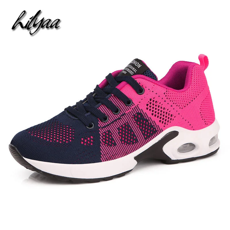 

HILYAA New Woman Fashion Flats Sneakers LAC-UP Breathable Female Sport Running Shoes Flying Weaving Mesh Platform Girls Shoes