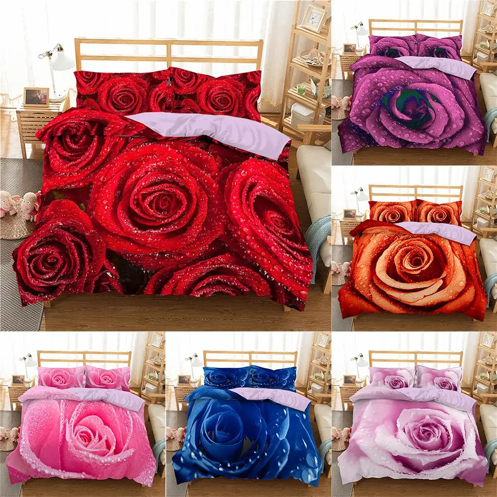 

2021 3D Rose Flower Queen/King/Twin Comfort Bedding Sets Duvet Quilt Cover Wedding Bedding Set Bedspread Bedclothes