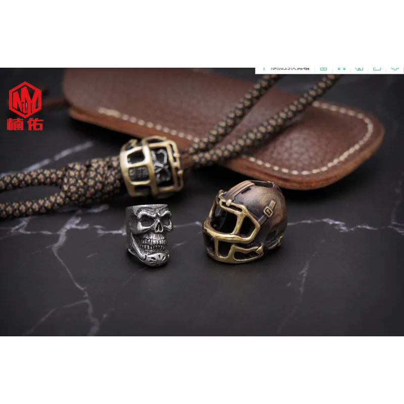 1PC Skull Rugby Hat Football cap Reteo Bronze Tibetan Silver EDC Paracord Beads Umbrella Rope Cord Lanyard Pendants Knife Beads