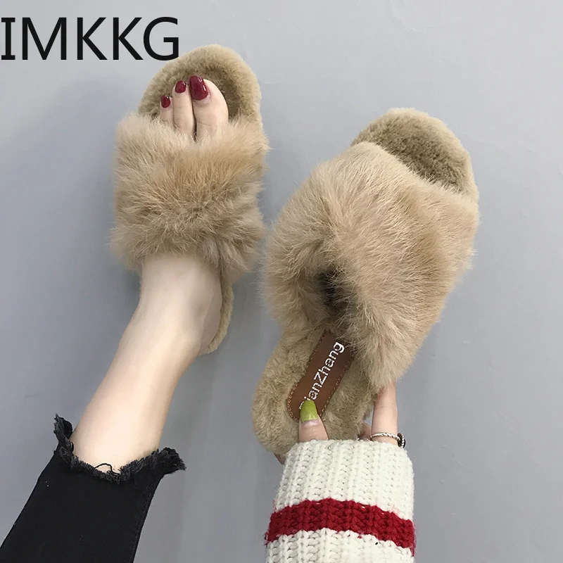 Тапки женские домашние на плоской подошве теплые мягкие без застежки мех V359