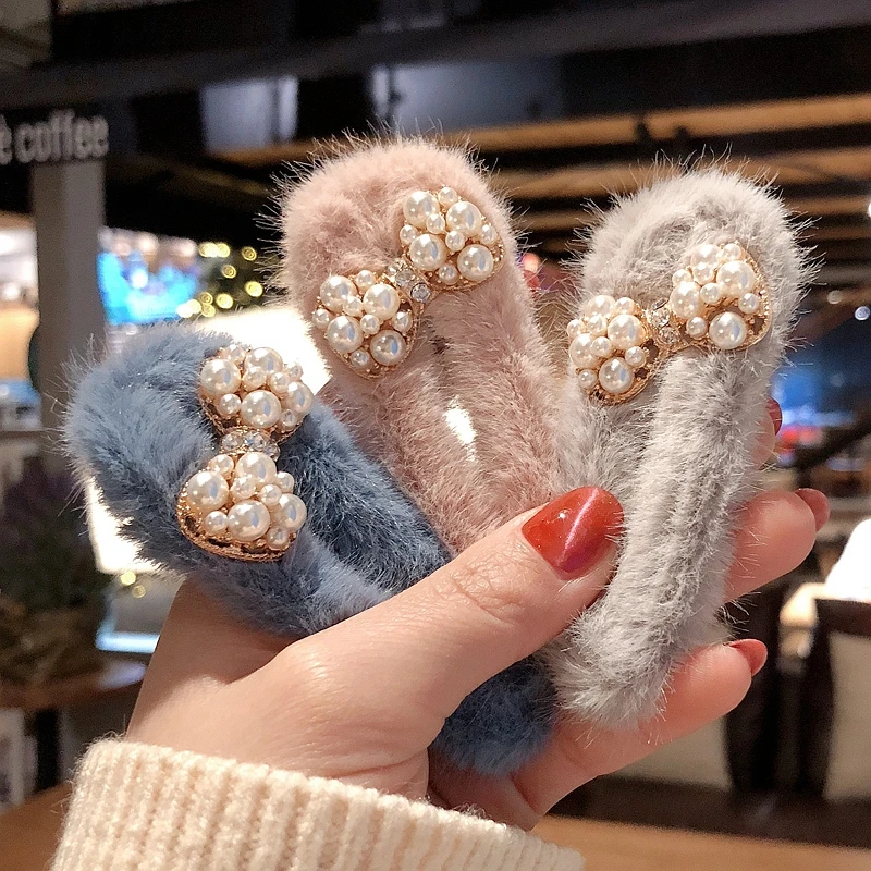 Заколка для волос с бантом Женская зимняя мягкая плюшевая пряжка из