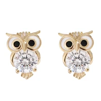 silver plated animal owl stud earrings shiny zircon women stud earrings student accessories birthday party jewelry