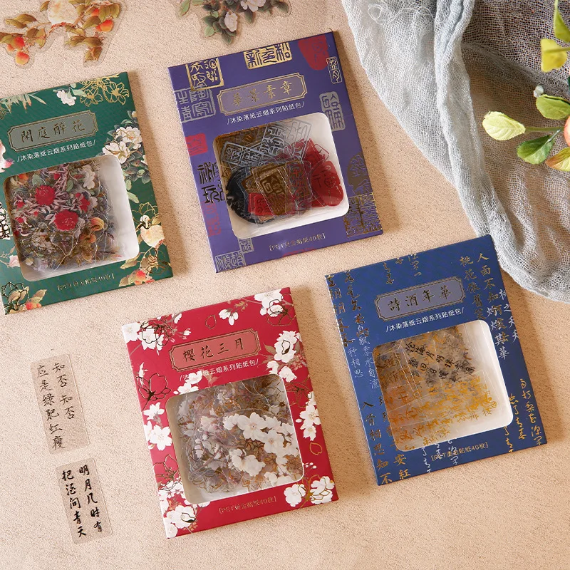 

40 шт./упак. Ретро Сакура декоративные Стикеры s Пластиковая золочение рукоделие ярлык "сделай сам" Скрапбукинг Материал дневник стикер для к...