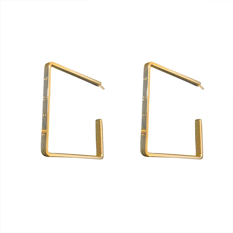 

Minar Exaggerated Gold Color Metallic Geometric Earrings for Women Hollow Alloy Rhinestone Square Hoop Earrings Party Jewelry