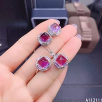 fine jewelry 925 pure silver inset with natural gem womens luxury noble square amethyst pendant ring earring set support detect