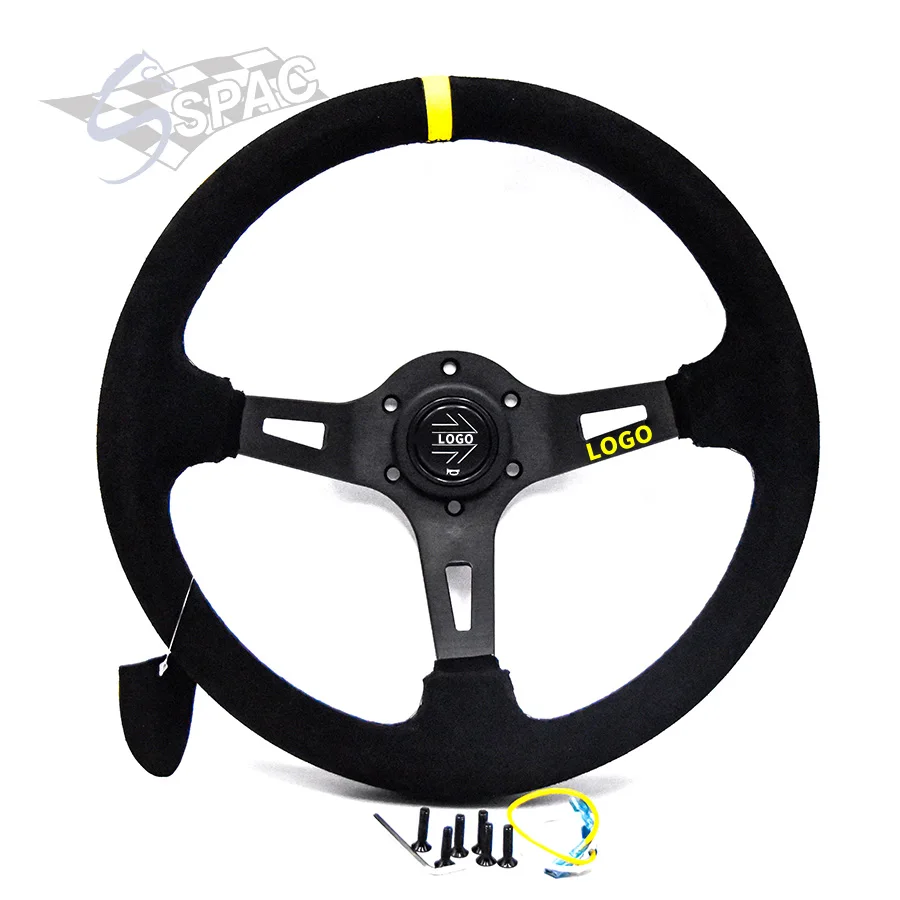 Спортивный руль для дрифтинга замшевый кожаный гоночного автомобиля с кнопкой