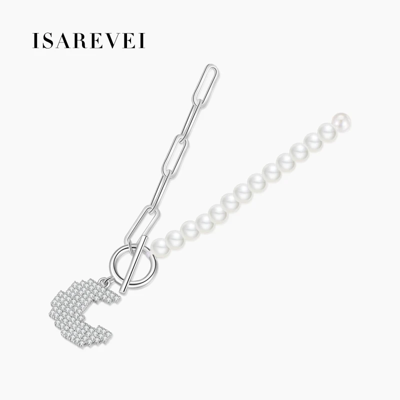 

925 Sterling Silver Pearls Necklace Charming Pixel Zircon Moon Pendant Senior Clavicle Chain 2021 New Women Accessories Jewelry
