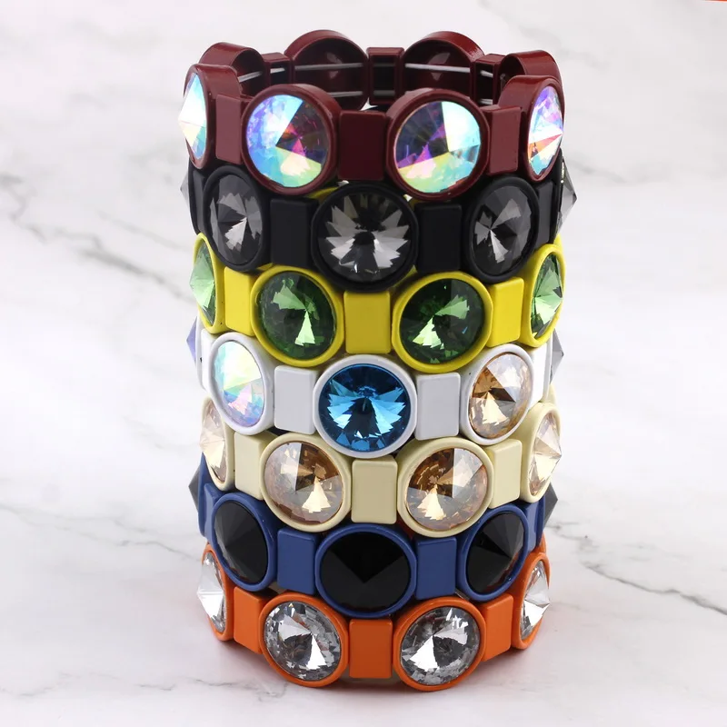 ZWPON Handmade Geometric Tile Bead Bangles Glass Crystal Bracelets for Women Fashion Elastic Paint Dot Wholesale | Украшения и