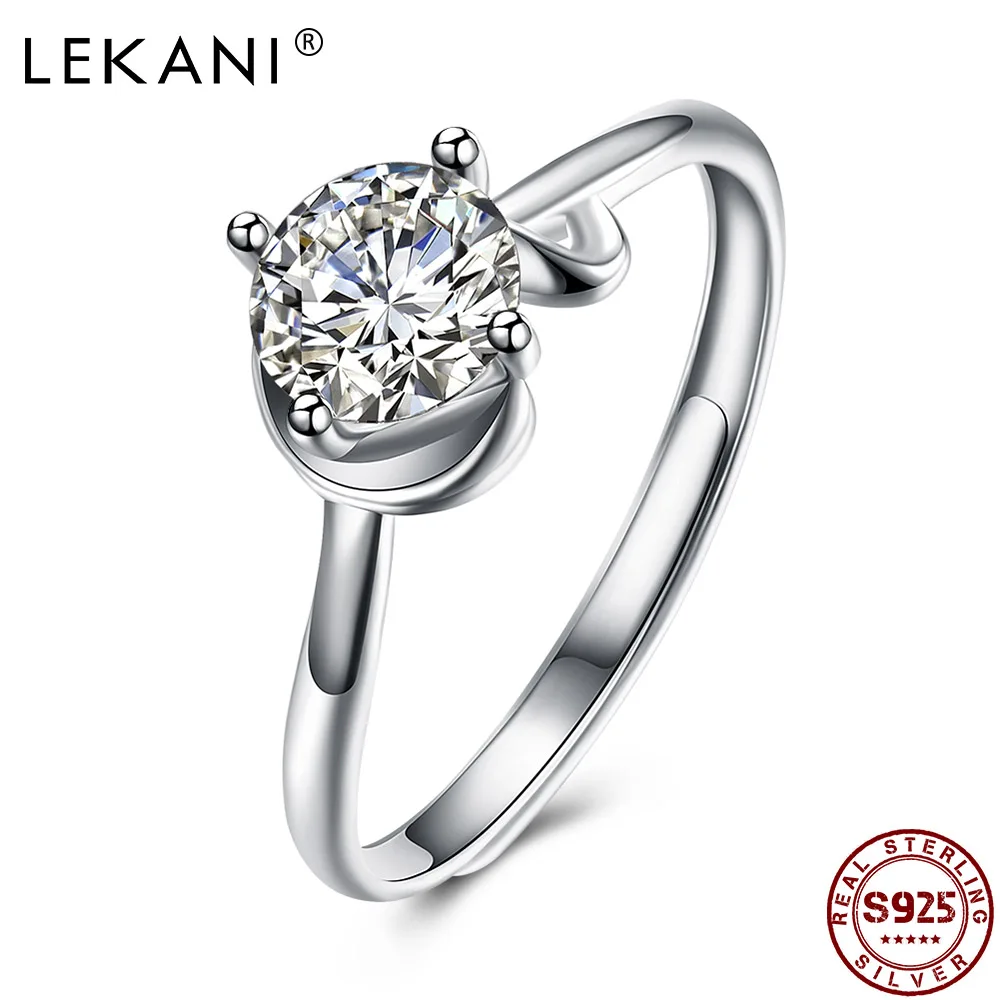 

LEKANI 925 Sterling Silver Rings For Women Romantic Adjustable Geometric Opening Cubic Zirconia Ring Wedding Fine Jewelry Best