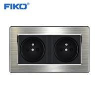 fiko 16a 250v two gang eu french wall power socket household stainless steel panel double frame socket 146mm86mm