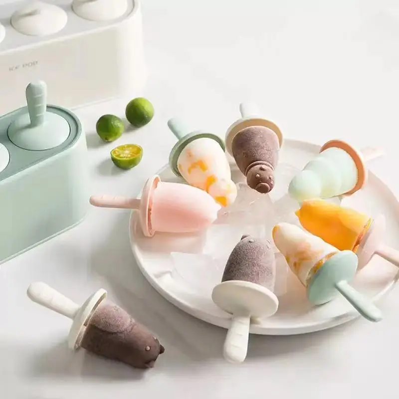 

4-Hole Children Dessert Ice Cream Pop Silicone Mold Popsicle DIY Dezzert Lolly Ice Cream Cone Mold Maker For Jellies