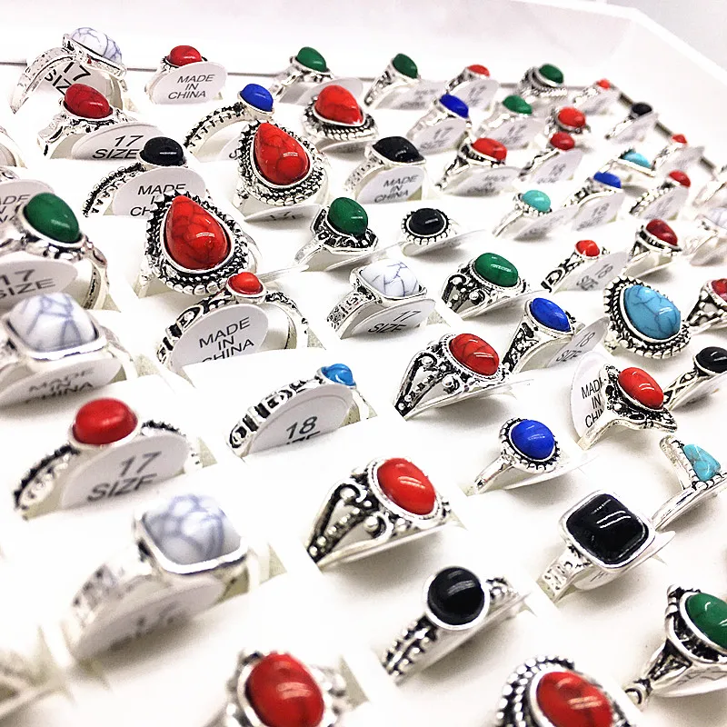 

MixMax 10pcs/lot Women's Bohemia Style Rings Antique Silver Color Stone Jewelry Finger joint ring Dropshipping Party Gifts