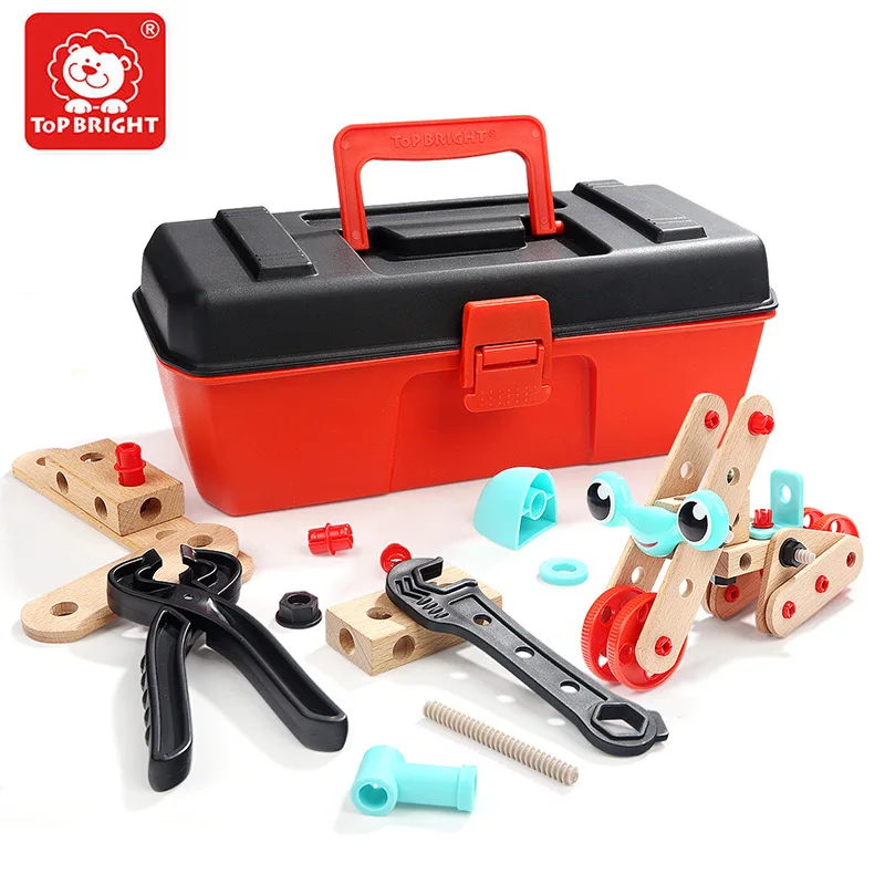 

ToP BRIGHT 53pcs DIY Builder Construction Set Wooden Building Block Toys Screw Nut Tool Toys Baby Kids Children Gift 36M+