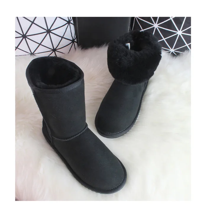 black G& Zaco/Роскошные зимние сапоги; женские сапоги из овечьей шерсти; зимние сапоги из натуральной овечьей кожи; классические женские замшевые сапоги до середины икры - Цвет: black