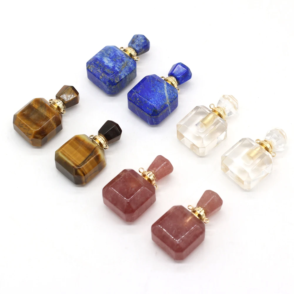 

Natural Stone Perfume Bottle Pendant 18x30-20x35mm lapis lazuli Clear Quartz Charm for Jewelry Making DIY Necklace Accessories