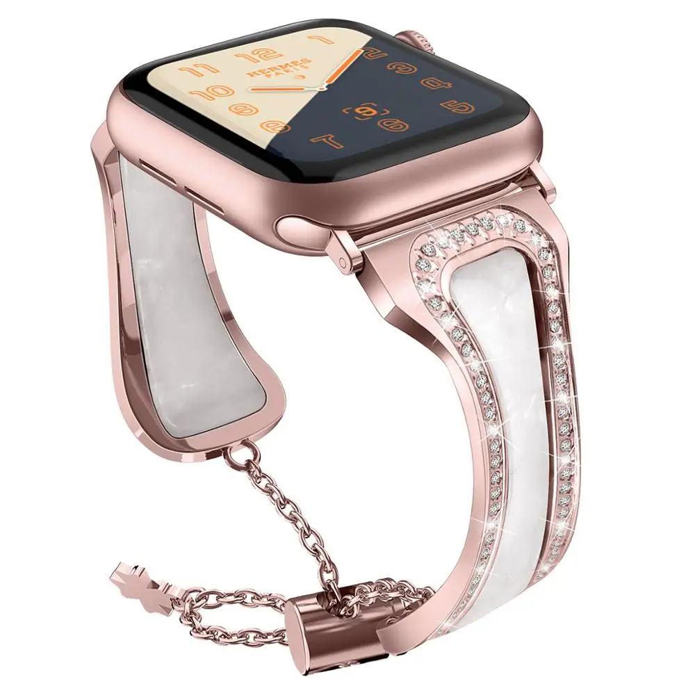 Ремешок из нержавеющей стали для Apple Watch 5 4 Band 40 мм 44 мм iWatch band 38 мм 42 мм Алмазный полимерный браслет ремешок для Apple watch 3 2 1 - Цвет ремешка: Pink 2