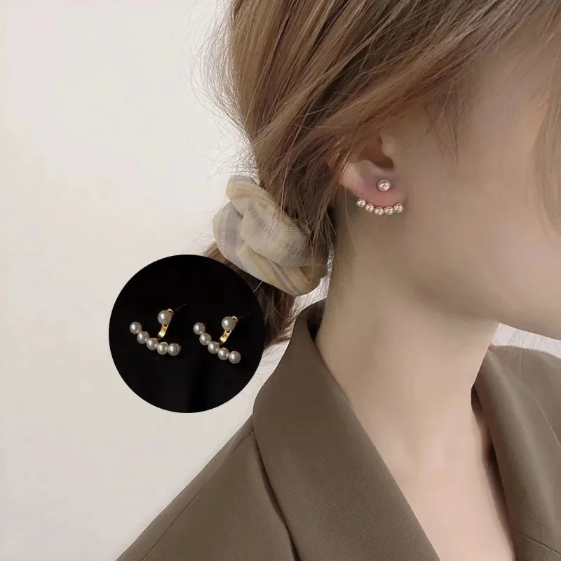 

Korean Back Hanging Pearl Earrings for Women Sense of Luxury Charm Woman Earring Jewelry 2021 Tred Fashion Accessories New