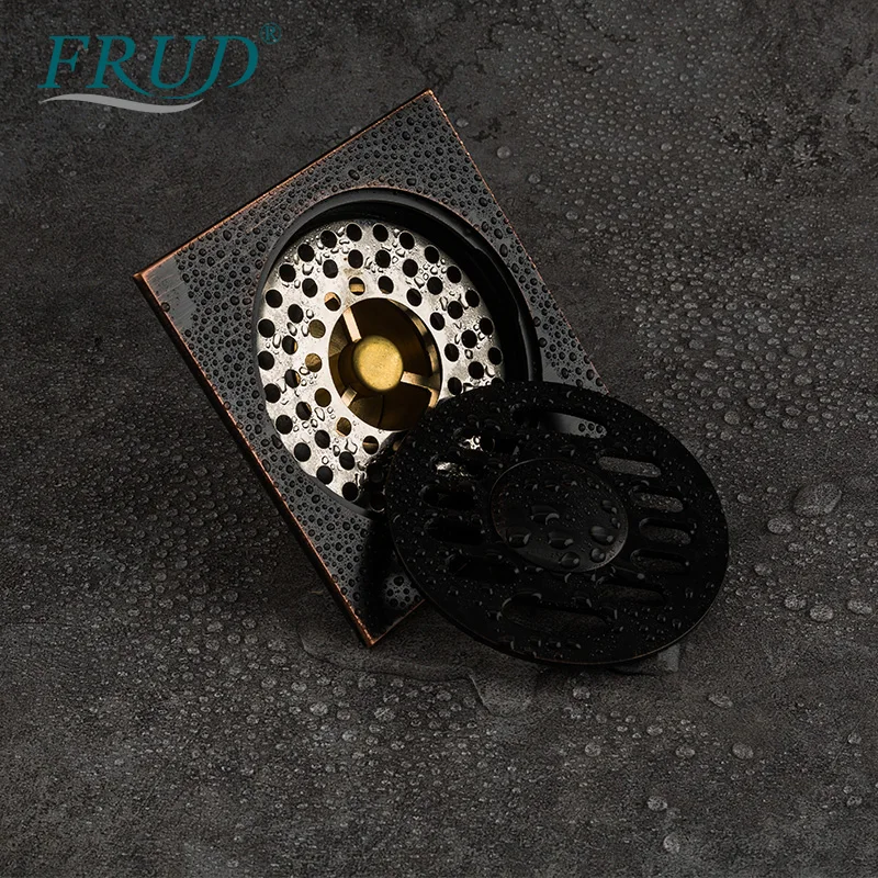 Квадратная черная бронзовая напольная сливная решетка FRUD для ванной комнаты