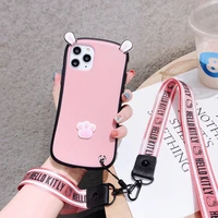 cat claw pink tpu phone case for iphone 11 pro max x xs xr se 2020 7 8 plus lanyard portable soft rubber back cover