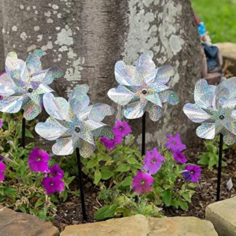 

8 Set Windmill Reflective Bird Repellent Pinwheel High Reflective Wind Spinner Kids Toy Garden Lawn Party Decor