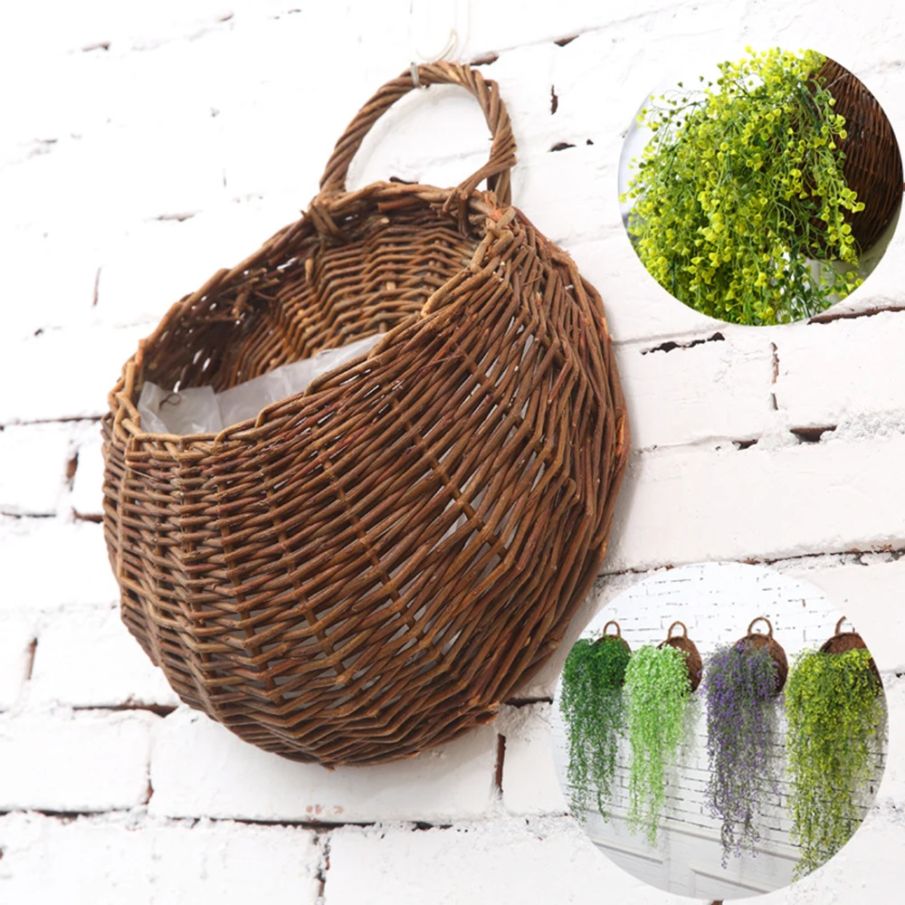 

Hand Made Wicker Rattan Flower Basket Green vine Pot Planter Hanging Vase Container Wall Plant Basket For Garden ab59