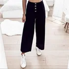 Женские длинные брюки на пуговицах, Свободные мешковатые штаны с высокой талией и широкими штанинами, повседневная одежда, 2019
