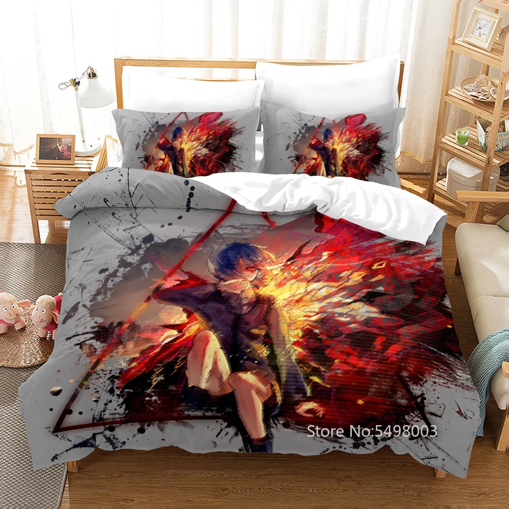 

Japan Tokyo Ghoul Bedding Set Kaneki Ken Kamishiro Rize Fire Red Anime Duvet Cover Set 3D Quilt Bed Set Double King Size Home