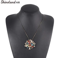 shineland trendy small colorful crystal tree necklaces pendants for women girl sweater chain choker fashion jewelry party gift