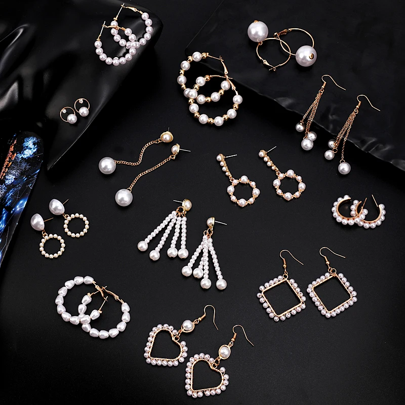 

13 Styles Elegant Heart Round Geometric Pearl Drop Earrings for Women 18K Gold Plated Stud Earrings Daily Party Jewelry Gifts