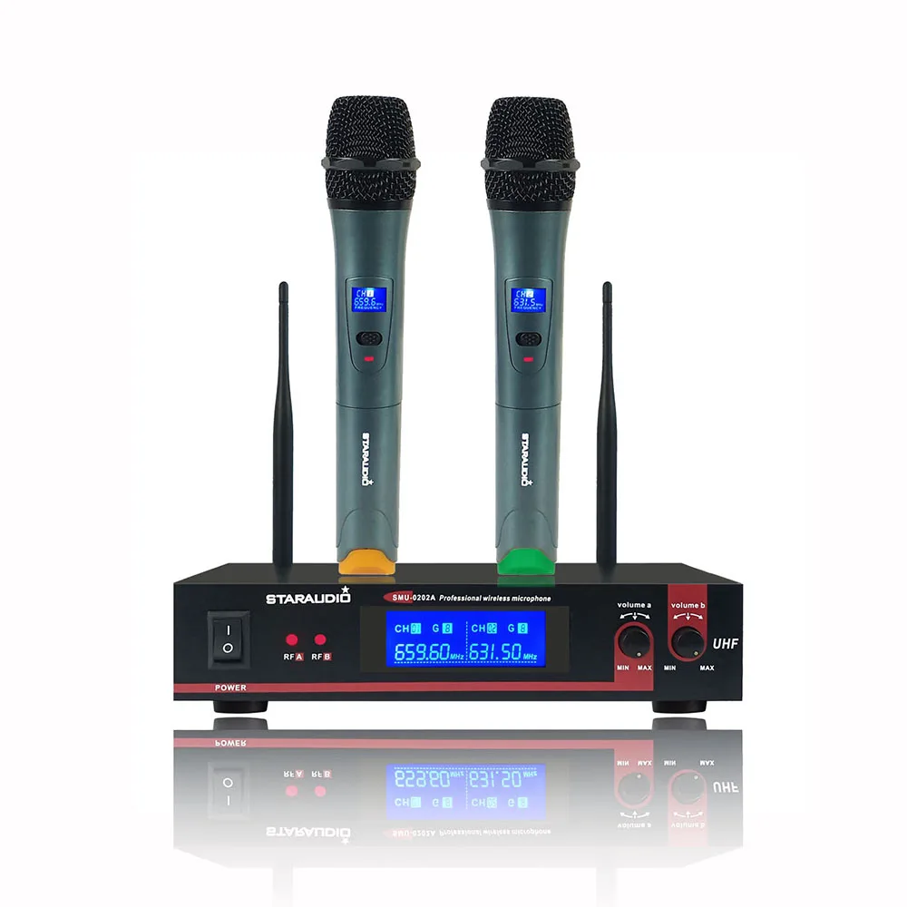 2 Channenl УВЧ ручной Беспроводной микрофон Системы Двухканальный UHF приемник
