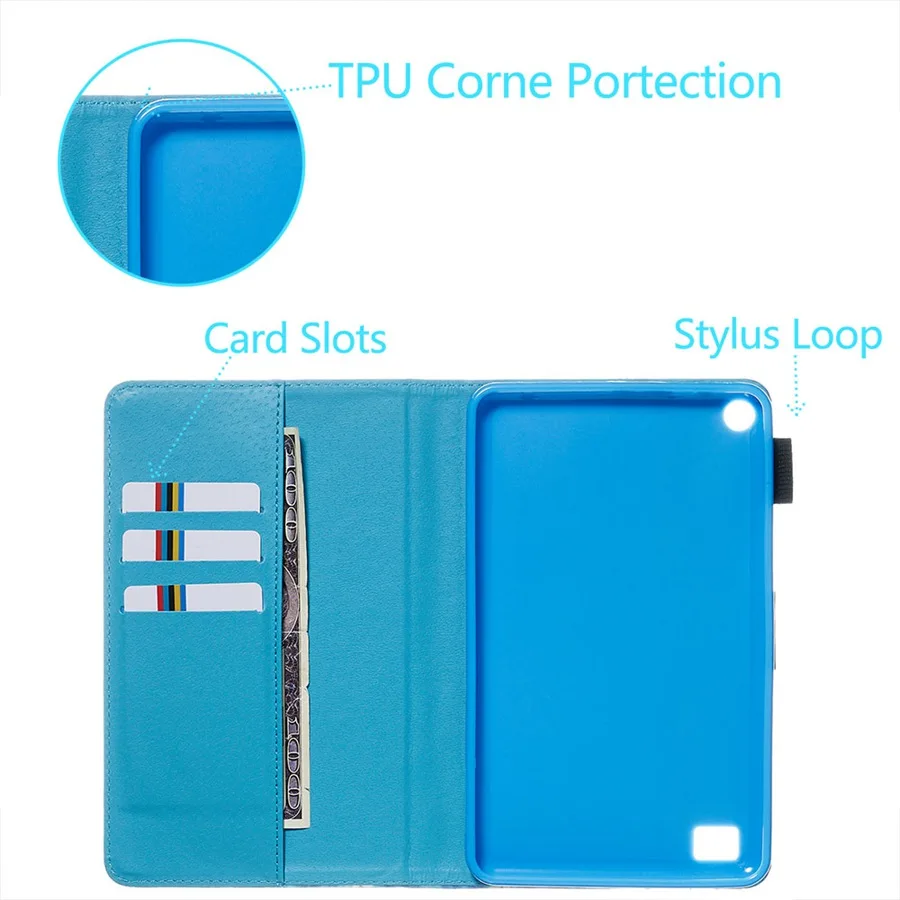 

3D Printed PU Leather Case For Amazon Kindle Fire 7 2019 Tablet Stand Cover for Amazon Fire 7 2017 2015 Tablet case +FilmPen