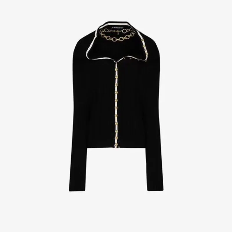 

DEAT 2021 new spring and summer women fashion clothes metal chain spliced knitting single breasted cardigan top WR00101m