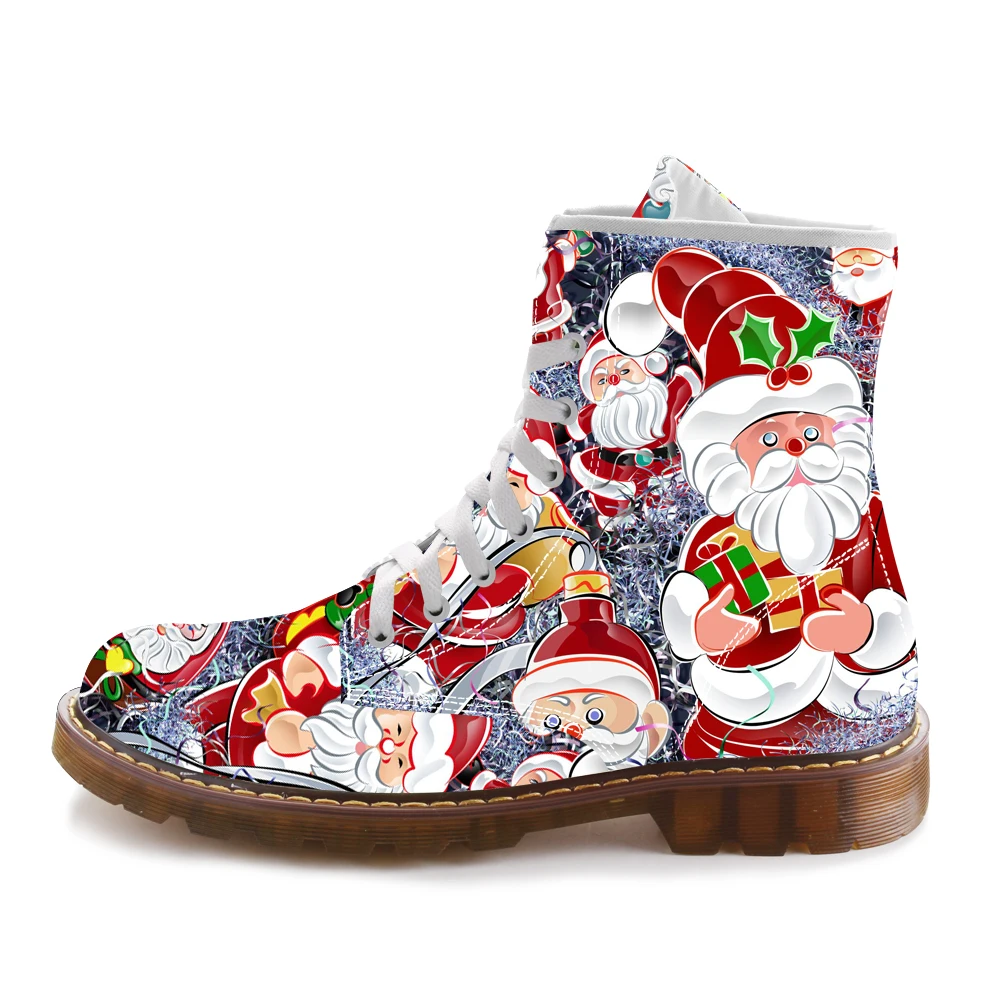 

2019 New Style Women's Fashion Boots Mid-Calf Booties for Waman Unique Christmas Trees Dolls Santa Claus Print High Top Boots