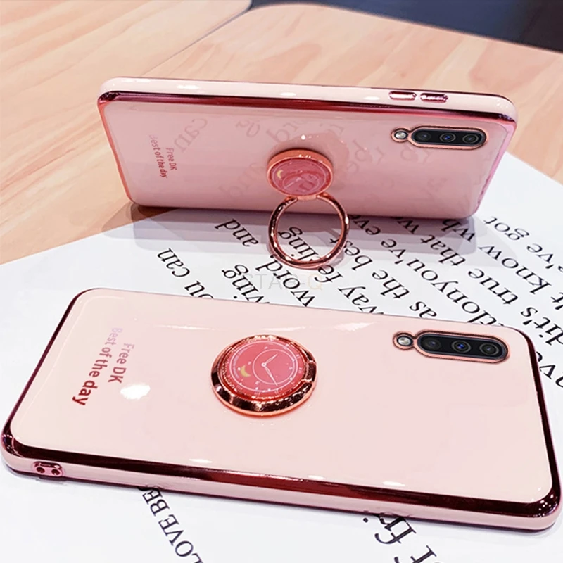 Luxury Plating Ring Holder Phone Case For Samsung Galaxy A50 A70 A30 A20 A02 Galaxi A7 2018 A20s A11 A01 Stand Silicone Cover