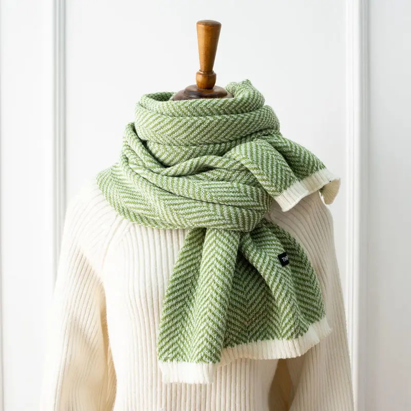Зеленые полоски шарфы для девочек и мальчиков женщин женские зимние плотные
