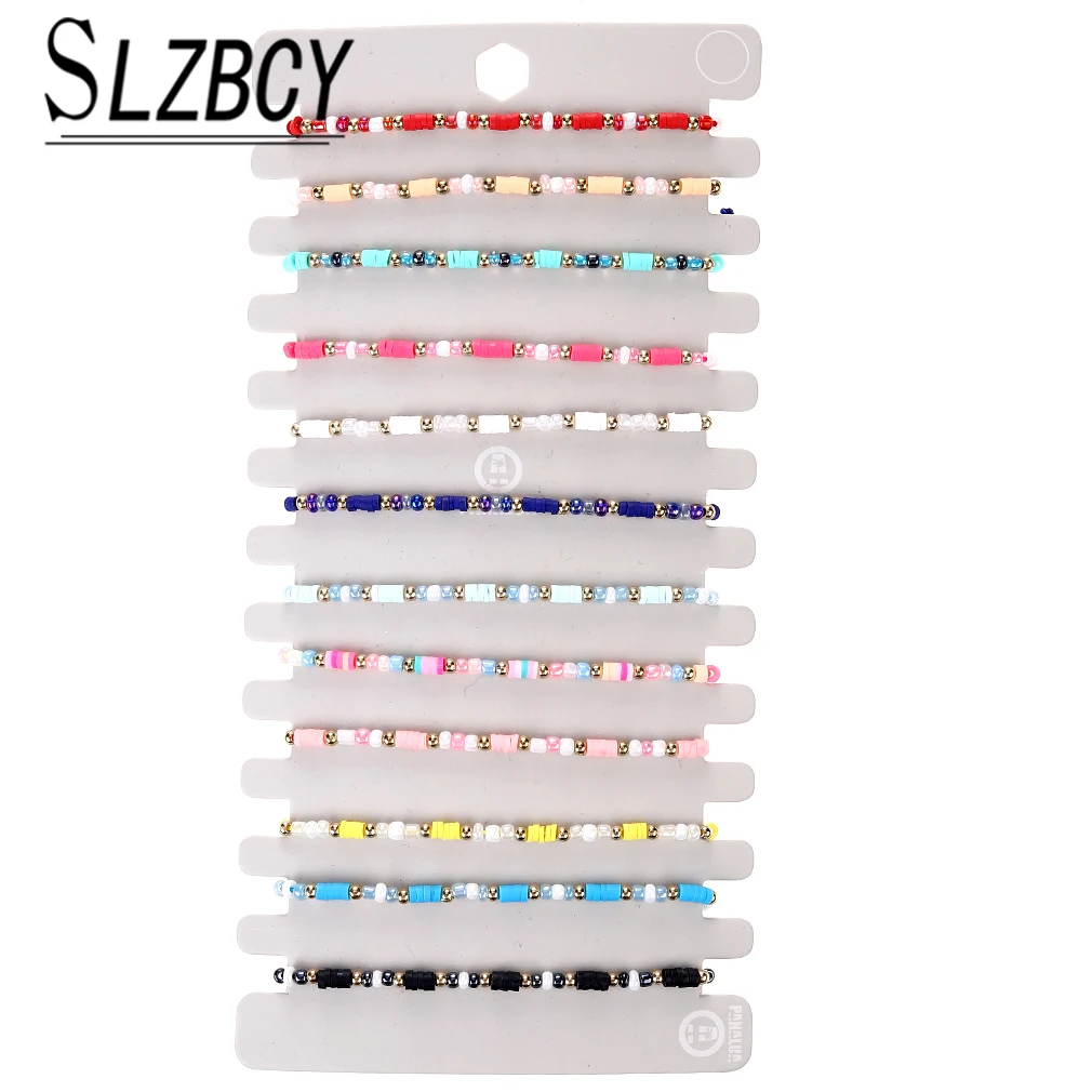 

12pcs/Set Handmade Colorful Seeds Beaded Bracelet Vintage Ethnic Style Soft Clay Disc Bracelets For Women Adjustable Jewelry