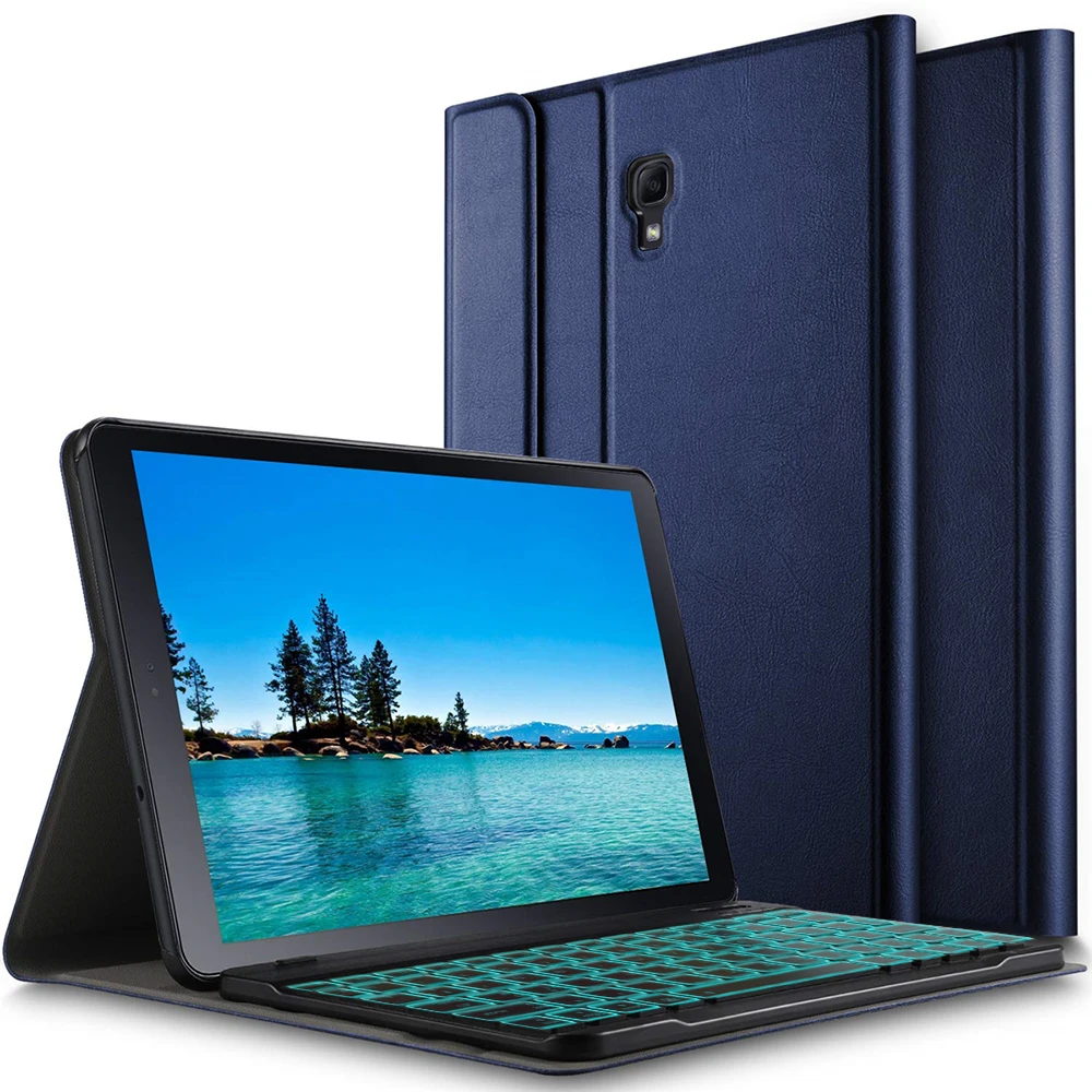 2 в 1, беспроводная итальянская/немецкая клавиатура для samsung Galaxy Tab A2 10,5 T595 T590, планшет с подсветкой, Bluetooth, Клавиатура США, чехол - Цвет: Синий