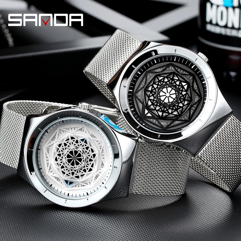 SANDA мужские наручные часы серии колеса многоугольные геометрические поворотный