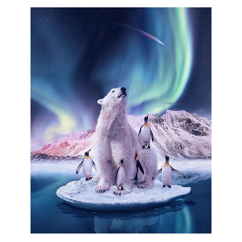 

Новое поступление, полностью круглая Алмазная картина «сделай сам», 3d-вышивка с белым медведем и пингвином, вышивка крестиком стразы, мозаи...