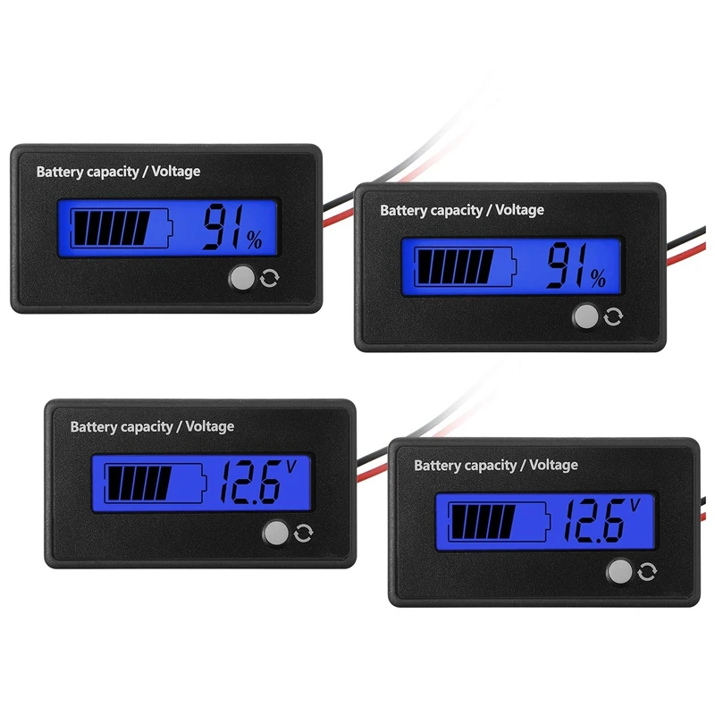 

4Pcs DC12V 24V 36V 48V 72V Battery Meter With Alarm, Battery Capacity Monitor Acid Lithium Ion Battery