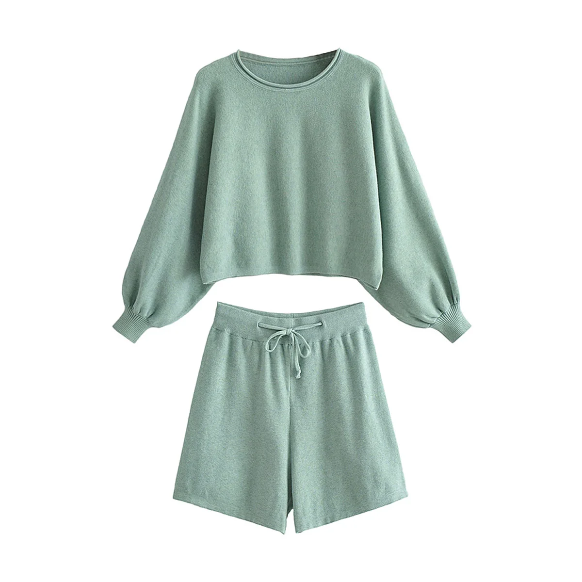 

2PCS Women Sports Outfits Casual Solid Color Loose Sweater Top with Elastic Tie Running Shorts Set, Home Comfortable Sportswear
