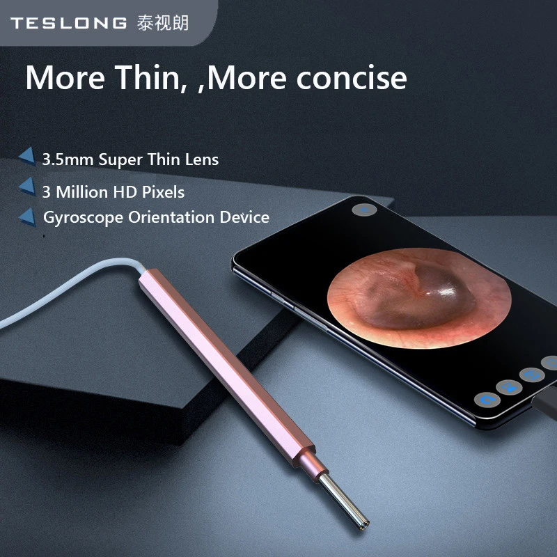 Teslong-endoscópio para Limpeza de Ouvidos Lentes de 3.5 mm Remoção de Cera Orelha Nariz e Boca Otoscópio Android pc tipo c Boroscópios